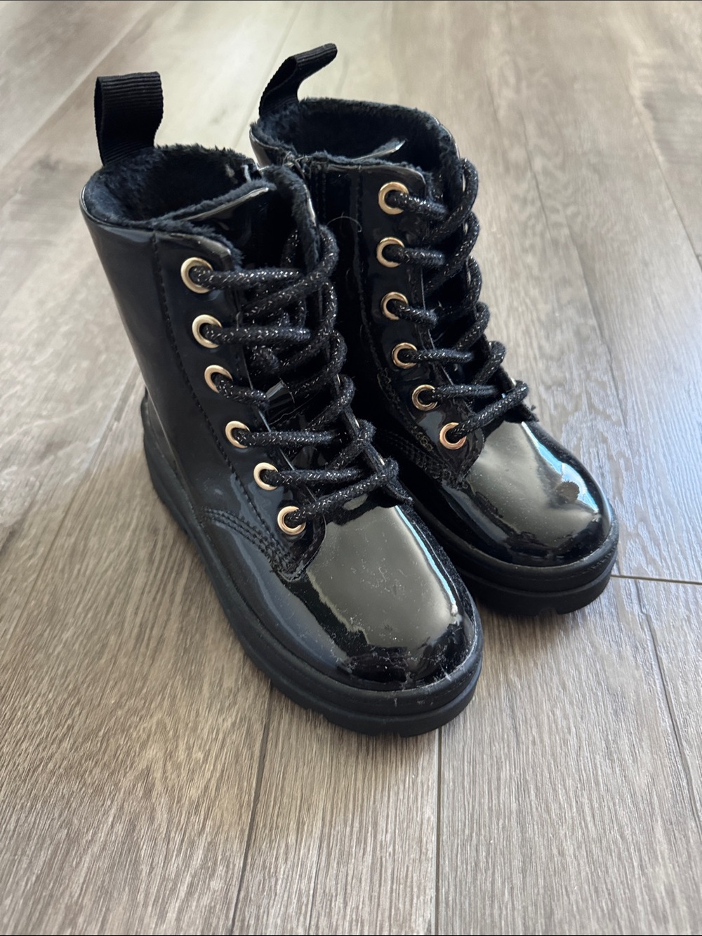 NWOT H&M Black Patent Lace-Up Kids Combat Boots